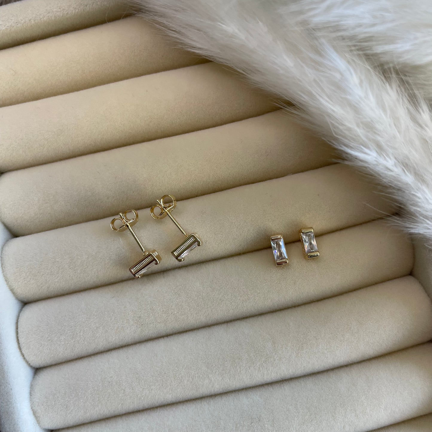 18k Gold Filled Baguette Stud Earrings